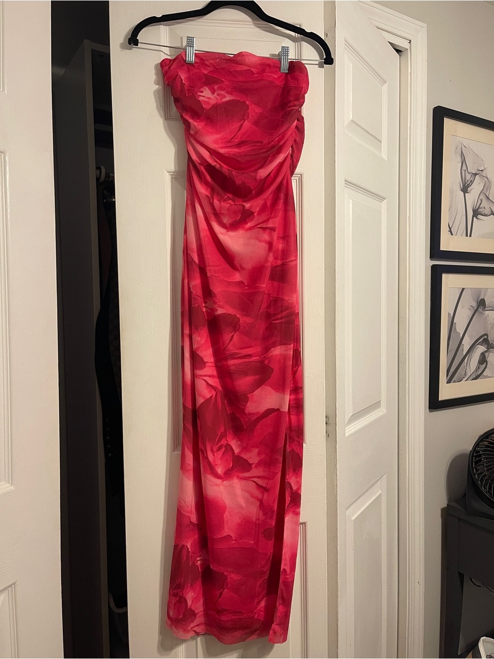 Strapless Pink Floral Maxi Dress